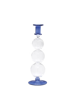 Bubble glas lysestage - mørkeblå/klar glas