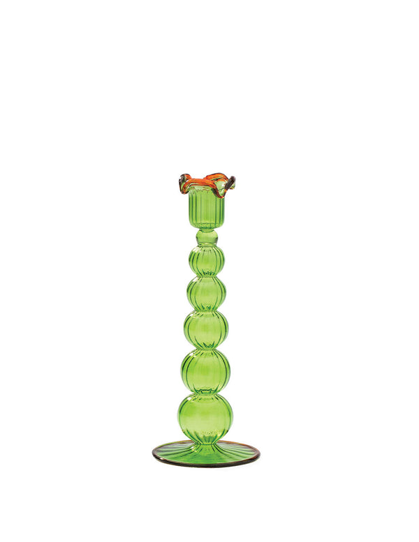 Piped glas lysestage - grøn/orange